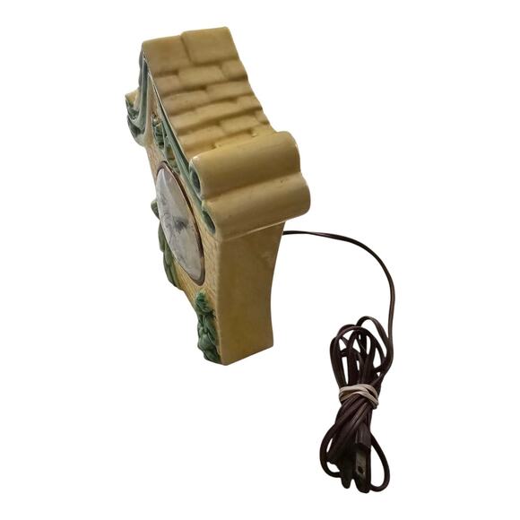 Antique Lanshire Self Starting Glazed Ceramic Mantle Clock Yellow Green Asian - Picture 4 of 6